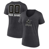 Miami Marlins Women's Personalized Monochrome Name & Number V-Neck T-Shirt - Charcoal