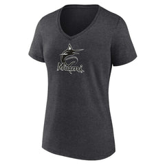 Miami Marlins Women's Personalized Monochrome Name & Number V-Neck T-Shirt - Charcoal
