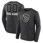 Milwaukee Brewers Personalized Monochrome Name & Number Long Sleeve T-Shirt - Charcoal