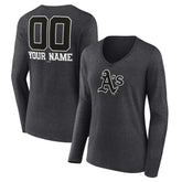 Athletics Women's Personalized Monochrome Name & Number Long Sleeve V-Neck T-Shirt - Charcoal