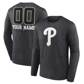 Philadelphia Phillies Personalized Monochrome Name & Number Long Sleeve T-Shirt - Charcoal