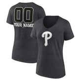Philadelphia Phillies Women's Personalized Monochrome Name & Number V-Neck T-Shirt - Charcoal