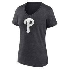 Philadelphia Phillies Women's Personalized Monochrome Name & Number V-Neck T-Shirt - Charcoal