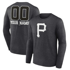 Pittsburgh Pirates Personalized Monochrome Name & Number Long Sleeve T-Shirt - Charcoal