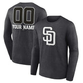 San Diego Padres Personalized Monochrome Name & Number Long Sleeve T-Shirt - Charcoal