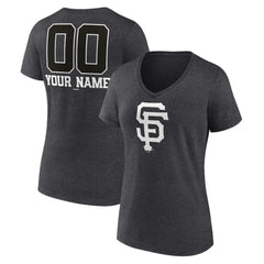 San Francisco Giants Women's Personalized Monochrome Name & Number V-Neck T-Shirt - Charcoal