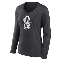 Seattle Mariners Women's Personalized Monochrome Name & Number Long Sleeve V-Neck T-Shirt - Charcoal