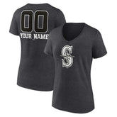 Seattle Mariners Women's Personalized Monochrome Name & Number V-Neck T-Shirt - Charcoal