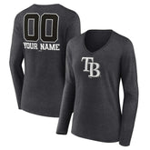 Tampa Bay Rays Women's Personalized Monochrome Name & Number Long Sleeve V-Neck T-Shirt - Charcoal