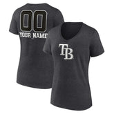 Tampa Bay Rays Women's Personalized Monochrome Name & Number V-Neck T-Shirt - Charcoal