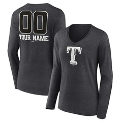 Texas Rangers Women's Personalized Monochrome Name & Number Long Sleeve V-Neck T-Shirt - Charcoal