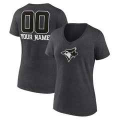 Toronto Blue Jays Women's Personalized Monochrome Name & Number V-Neck T-Shirt - Charcoal