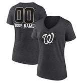 Washington Nationals Women's Personalized Monochrome Name & Number V-Neck T-Shirt - Charcoal