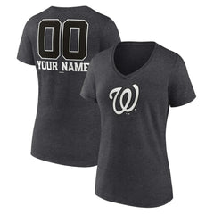 Washington Nationals Women's Personalized Monochrome Name & Number V-Neck T-Shirt - Charcoal