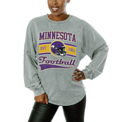 Minnesota Vikings Gameday Couture Women's Snow Wash Oversized Long Sleeve T-Shirt – Gray online