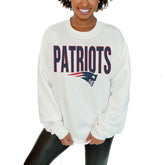 New England Patriots Gameday Couture Women's Just Go With It Oversized Long Sleeve Crewneck Sweatshirt – White for sale