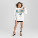 Miami Dolphins Gameday Couture Women's Sunday Drives Oversized Crewneck Pullover Sweatshirt – White for sale