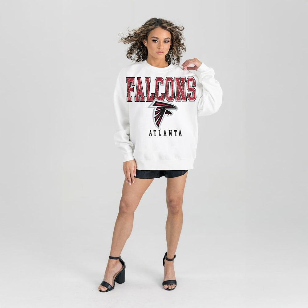 Atlanta Falcons Gameday Couture Women's Sunday Drives Oversized Crewneck Pullover Sweatshirt – White for sale