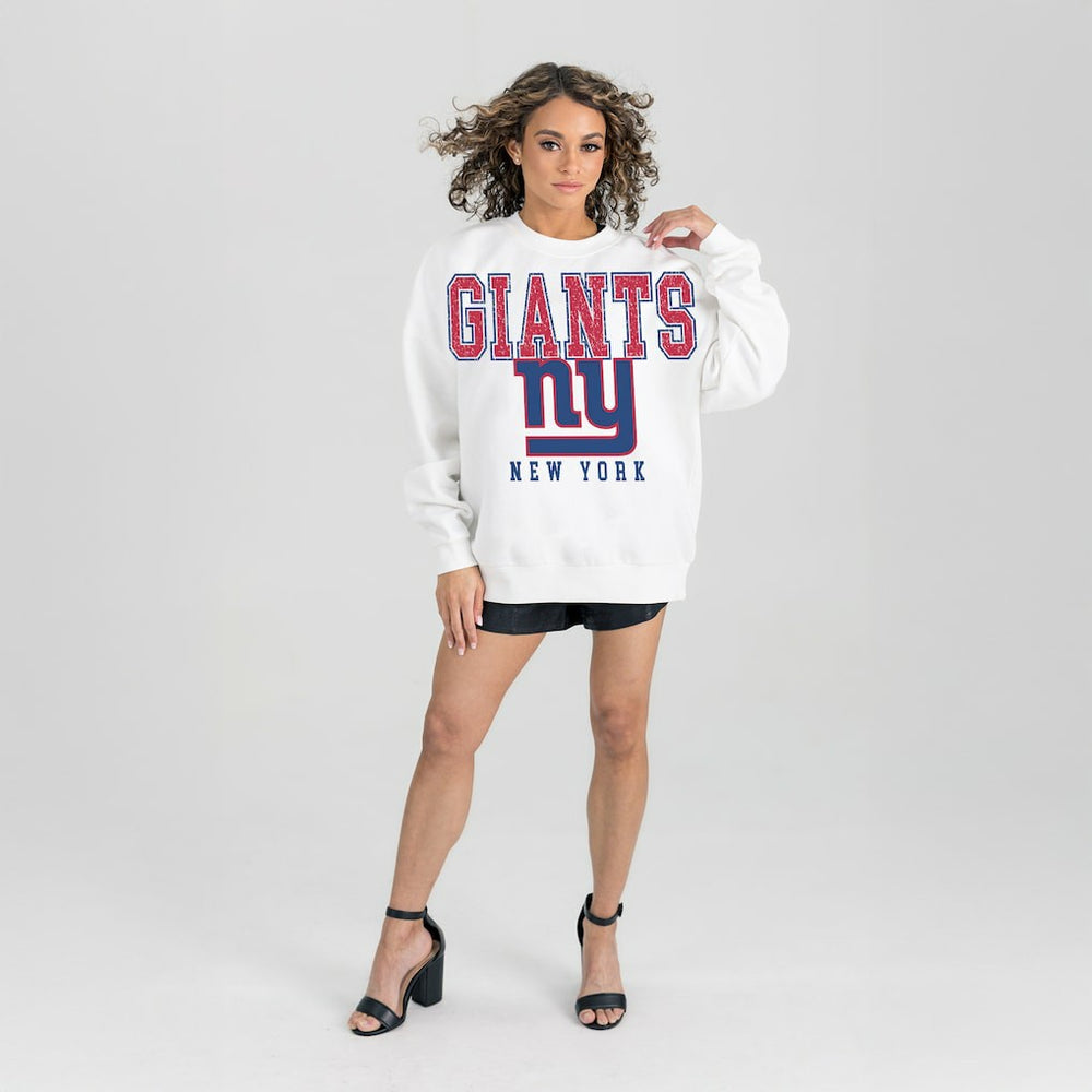 New York Giants Gameday Couture Women's Sunday Drives Oversized Crewneck Pullover Sweatshirt – White cheap