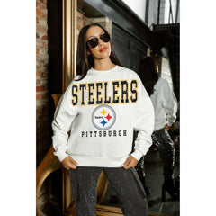 Pittsburgh Steelers Gameday Couture Women's Sunday Drives Oversized Crewneck Pullover Sweatshirt – White for sale