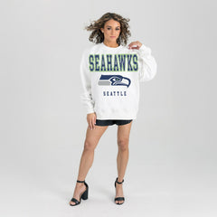 Seattle Seahawks Gameday Couture Women's Sunday Drives Oversized Crewneck Pullover Sweatshirt – White outlet