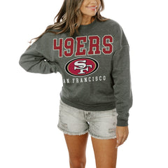 San Francisco 49ers Gameday Couture Women's Oversized Bring The Energy Pullover Sweatshirt – Charcoal for sale