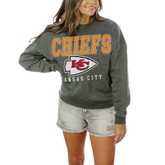 Kansas City Chiefs Gameday Couture Women's Oversized Bring The Energy Pullover Sweatshirt – Charcoal on sale