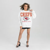 Kansas City Chiefs Gameday Couture Women's Sunday Drives Oversized Crewneck Pullover Sweatshirt – White on sale