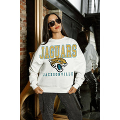 Jacksonville Jaguars Gameday Couture Women's Sunday Drives Oversized Crewneck Pullover Sweatshirt – White outlet