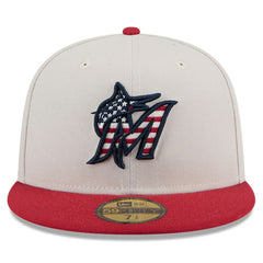 Miami Marlins 2024 Fourth of July 59FIFTY Fitted Hat - Khaki/Red | New Era