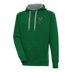 Milwaukee Bucks Antigua Metallic Logo Victory Raglan Pullover Hoodie - Hunter Green on sale