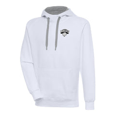 New York Knicks Antigua Metallic Logo Victory Raglan Pullover Hoodie - White for sale