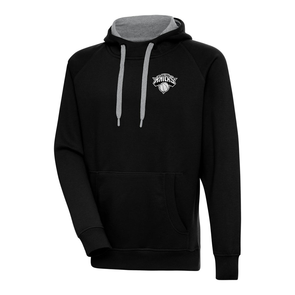 New York Knicks Antigua Metallic Logo Victory Raglan Pullover Hoodie - Black sale