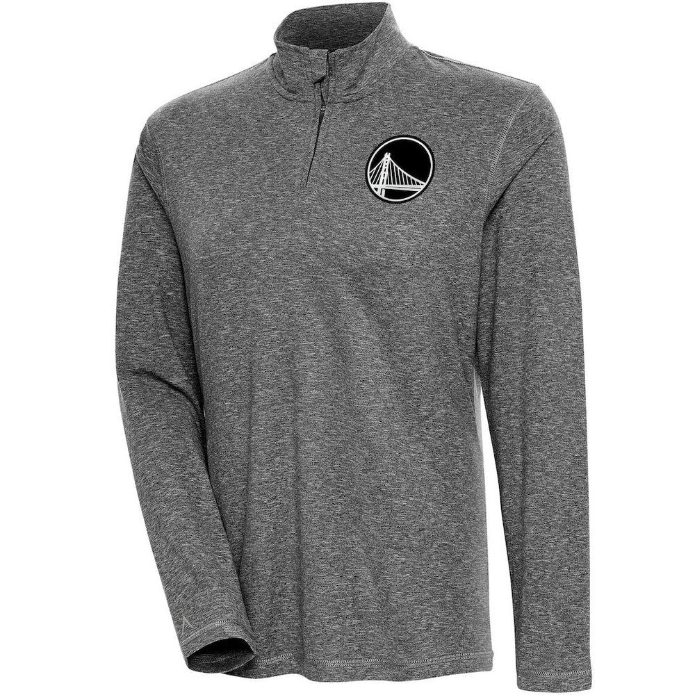 Golden State Warriors Antigua Women's Brushed Metallic Comfort Quarter-Zip Pullover Top - Heather Black for sale