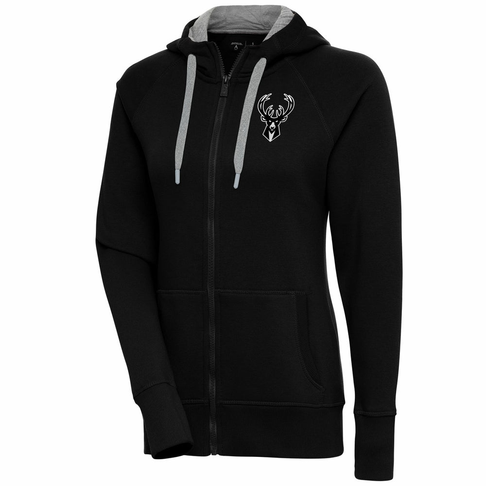 Milwaukee Bucks Antigua Women's Brushed Metallic Victory Full-Zip Hoodie - Black shop