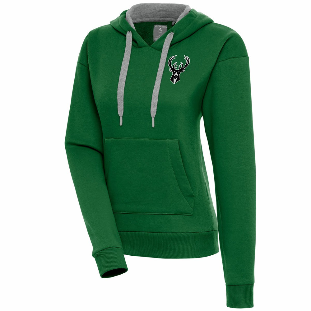 Milwaukee Bucks Antigua Women's Brushed Metallic Victory Pullover Hoodie - Hunter Green sale