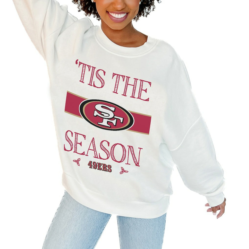 San Francisco 49ers Gameday Couture Women's Oversized Take A Holiday Pullover Sweatshirt - White for sale