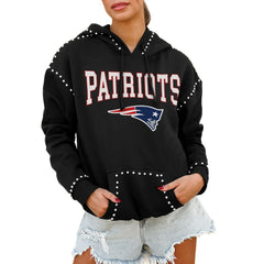 New England Patriots Gameday Couture Women's Oversized Catch the Vibe Studded Pullover Hoodie - Black for sale