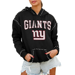 New York Giants Gameday Couture Women's Oversized Catch the Vibe Studded Pullover Hoodie - Black outlet