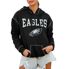 Philadelphia Eagles Gameday Couture Women's Oversized Catch the Vibe Studded Pullover Hoodie - Black cheap