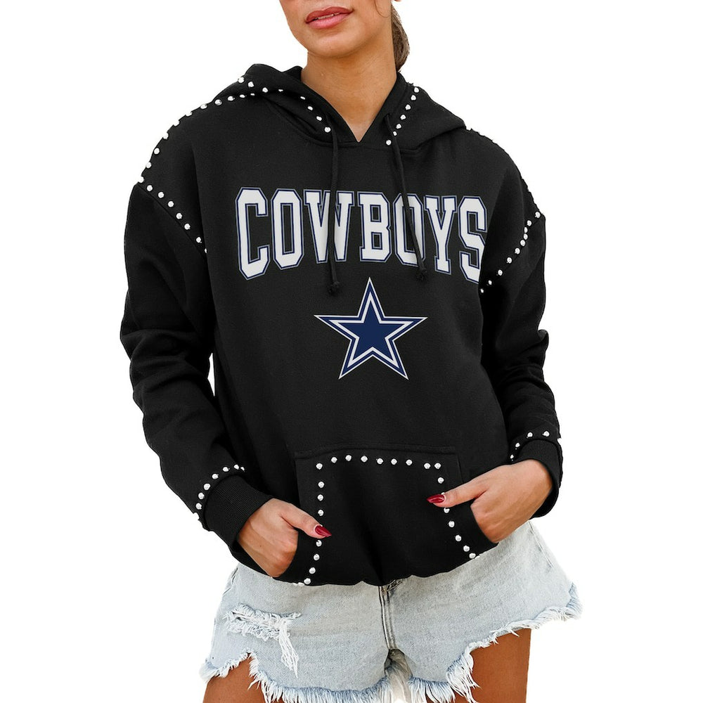 Dallas Cowboys Gameday Couture Women's Oversized Catch the Vibe Studded Pullover Hoodie - Black cheap