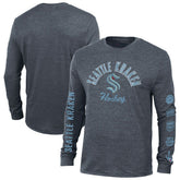 Seattle Kraken Champion Multi-Logo Tri-Blend Long Sleeve T-Shirt Heather Navy
