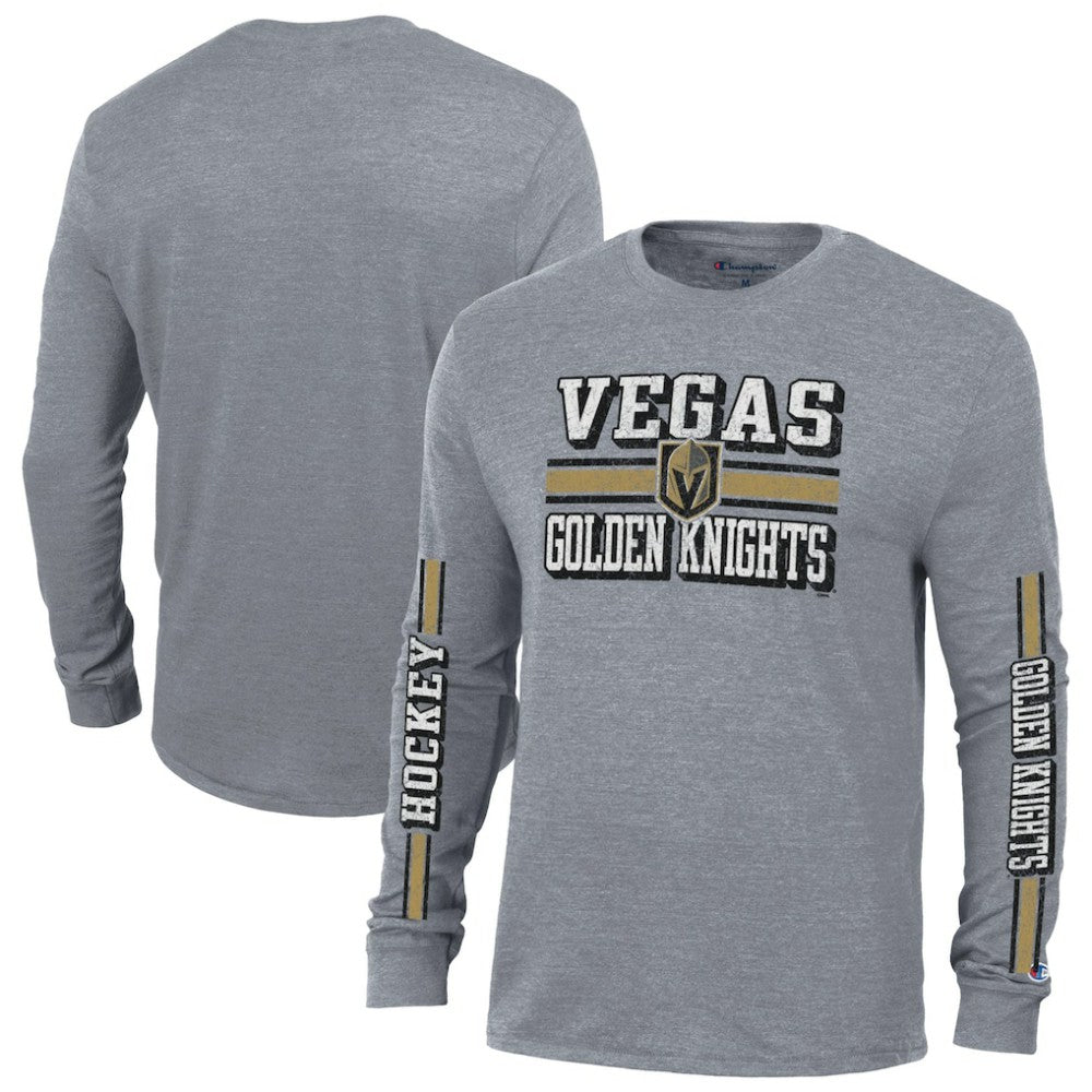 Vegas Golden Knights Champion Tri-Blend Dual-Stripe Long Sleeve T-Shirt Heather Gray
