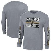 Vegas Golden Knights Champion Tri-Blend Dual-Stripe Long Sleeve T-Shirt Heather Gray