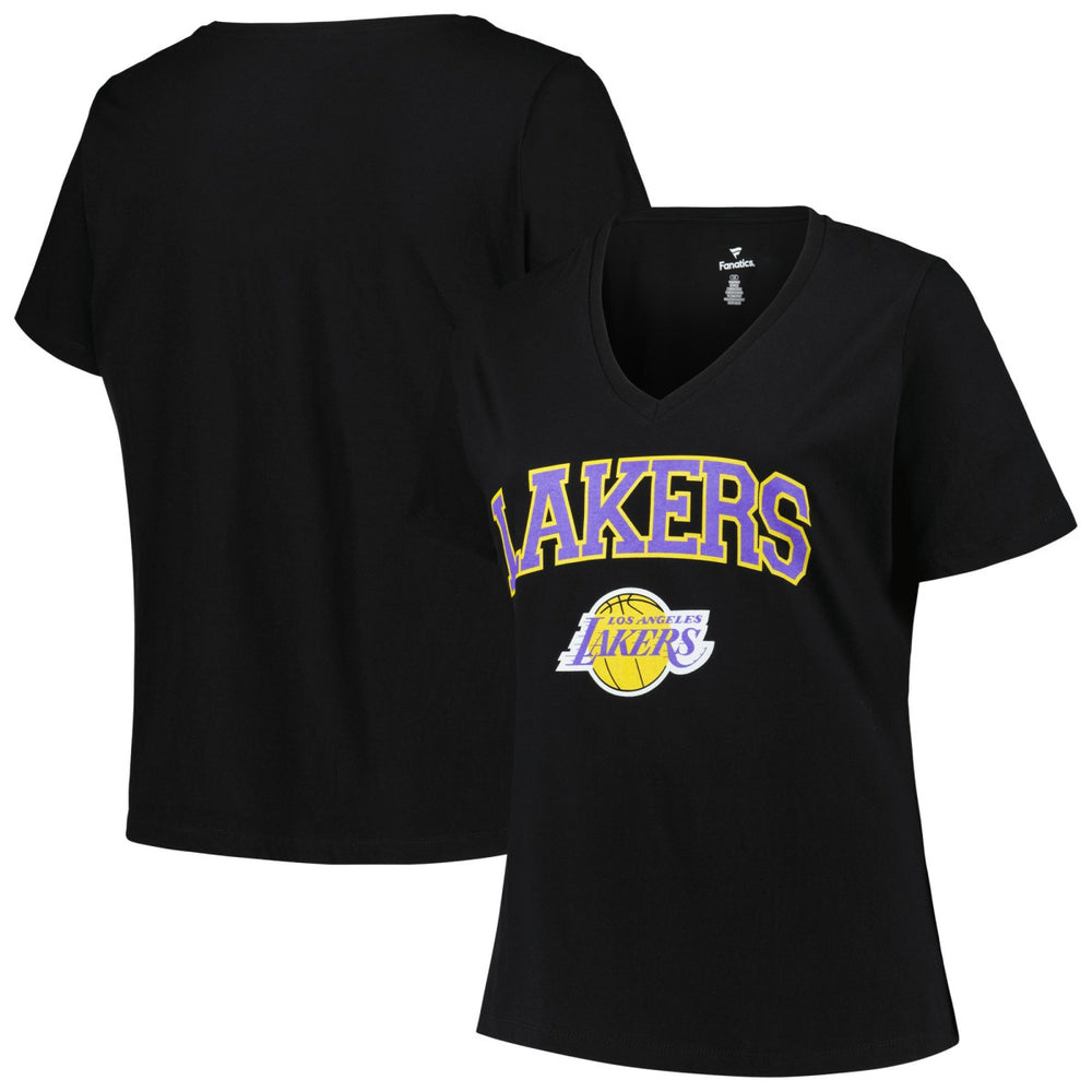 Los Angeles Lakers Profile Women's Plus Size Arch Over Logo V-Neck T-Shirt - Black for sale