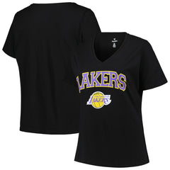 Los Angeles Lakers Profile Women's Plus Size Arch Over Logo V-Neck T-Shirt - Black for sale