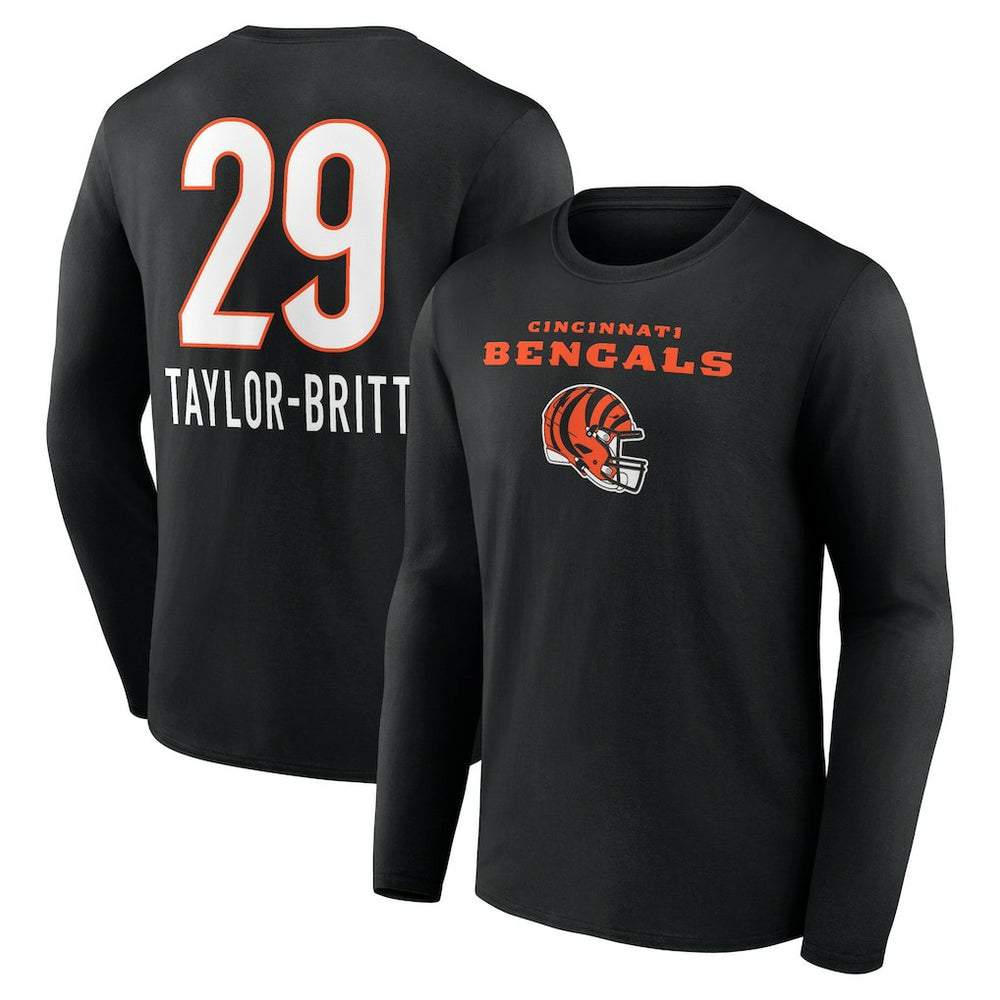 Cam Taylor-Britt Cincinnati Bengals Team Wordmark Player Name & Number Long Sleeve T-Shirt - Black on sale