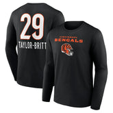 Cam Taylor-Britt Cincinnati Bengals Team Wordmark Player Name & Number Long Sleeve T-Shirt - Black on sale