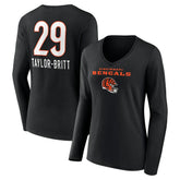 Cam Taylor-Britt Cincinnati Bengals Women's Team Wordmark Player Name & Number Long Sleeve V-Neck T-Shirt - Black outlet