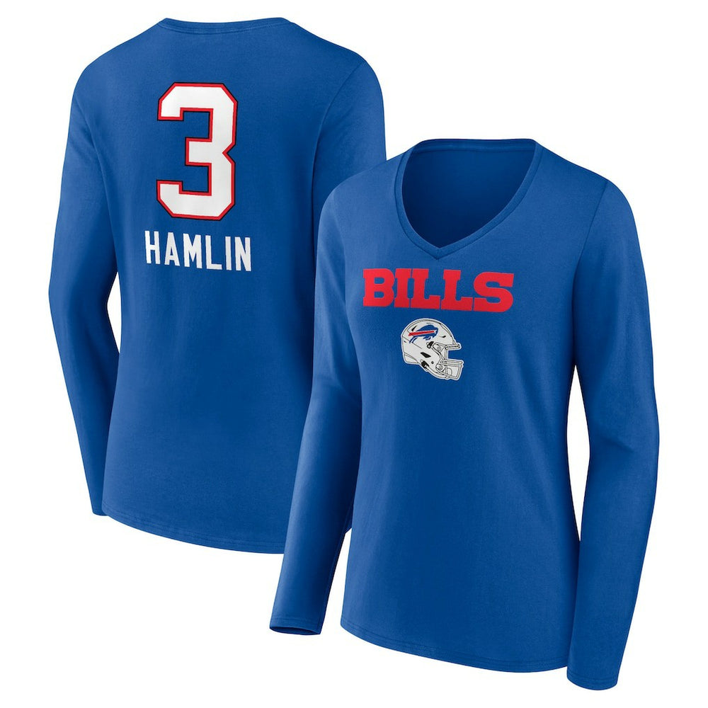 Damar Hamlin Buffalo Bills Women's Team Wordmark Player Name & Number Long Sleeve V-Neck T-Shirt - Royal for sale